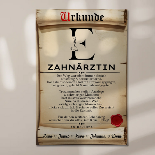 Geschenk Abschluss Ausbildung Zahnärztin Urkunde Fotoboard Magnetisch 1