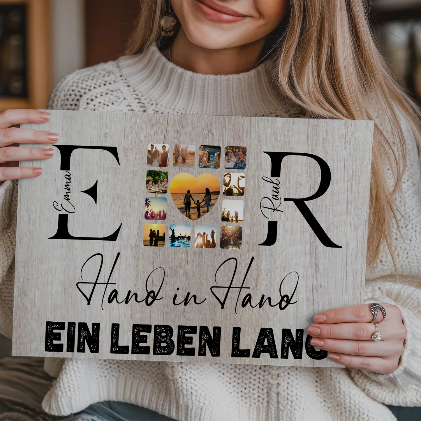 Magnet Fotoboard Geschenk Personalisiert Mit Initialien Namen und Fotos Hand In Hand Ein Leben Lang