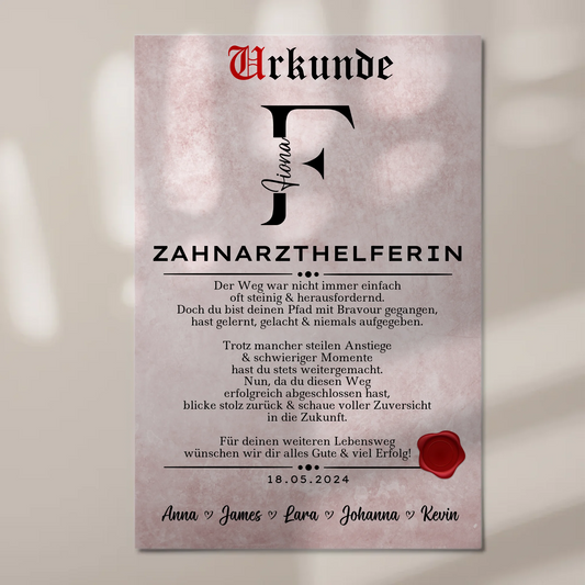 Ausbildungsabschluss Geschenk Zahnarzthelferin Urkunde Fotoboard Magnet Poster 1