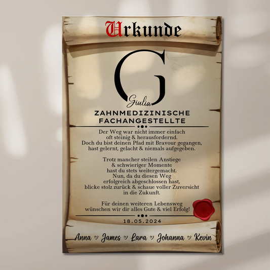 Geschenk Zum Abschluss Ausbildung Zahnmedizinische Fachangestellte Urkunde Magnet Fotoboard 1