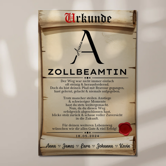 Geschenk Zum Abschluss Ausbildung Zollbeamtin Urkunde Fotoboard 1
