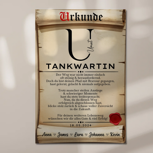 Ausbildungsabschluss Geschenk Tankwartin Urkunde Magnet Wandbild Fotoboard 1