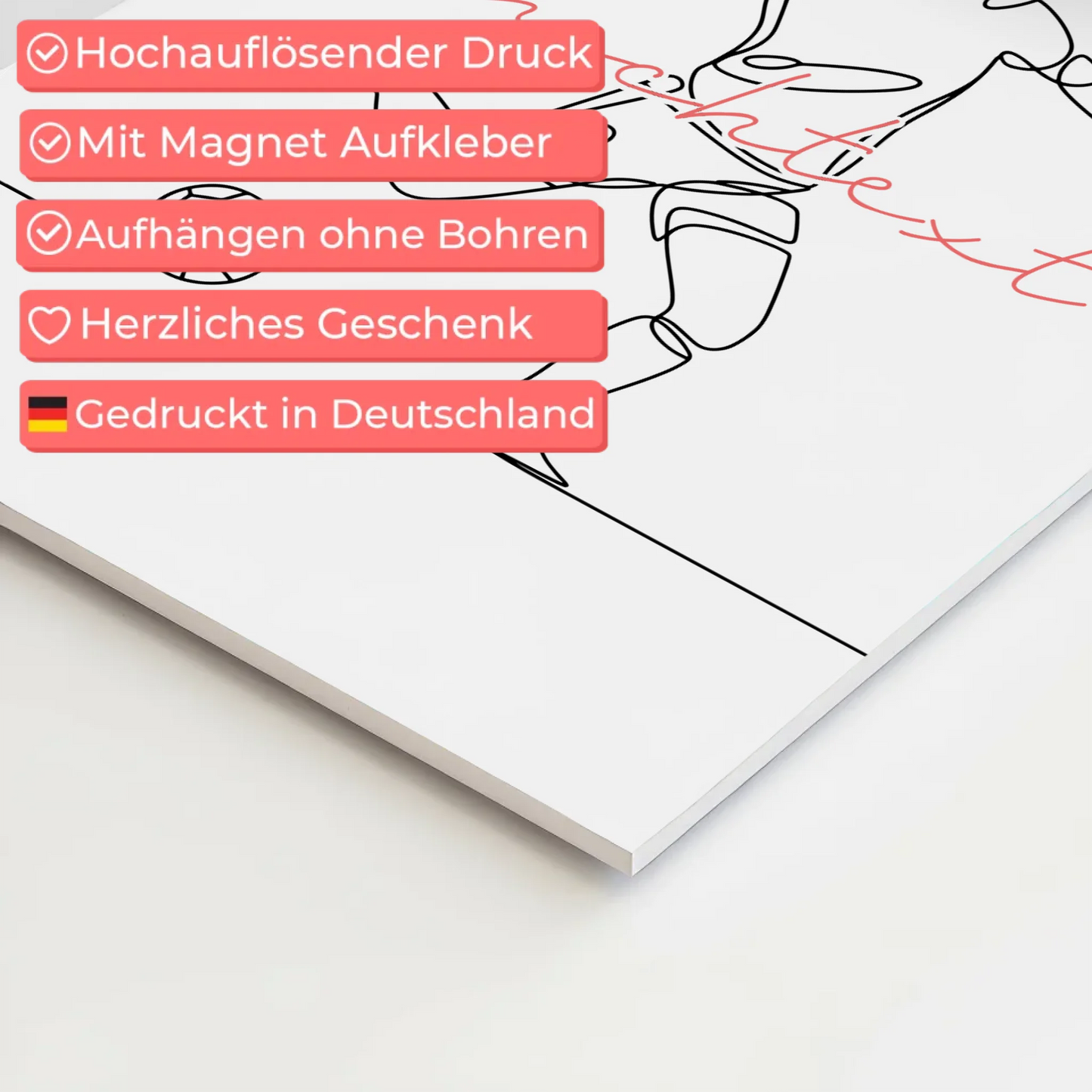 Lineart Fotoboard Magnetisch Personalisiert Fußball Geschenk Tochter & Schwester