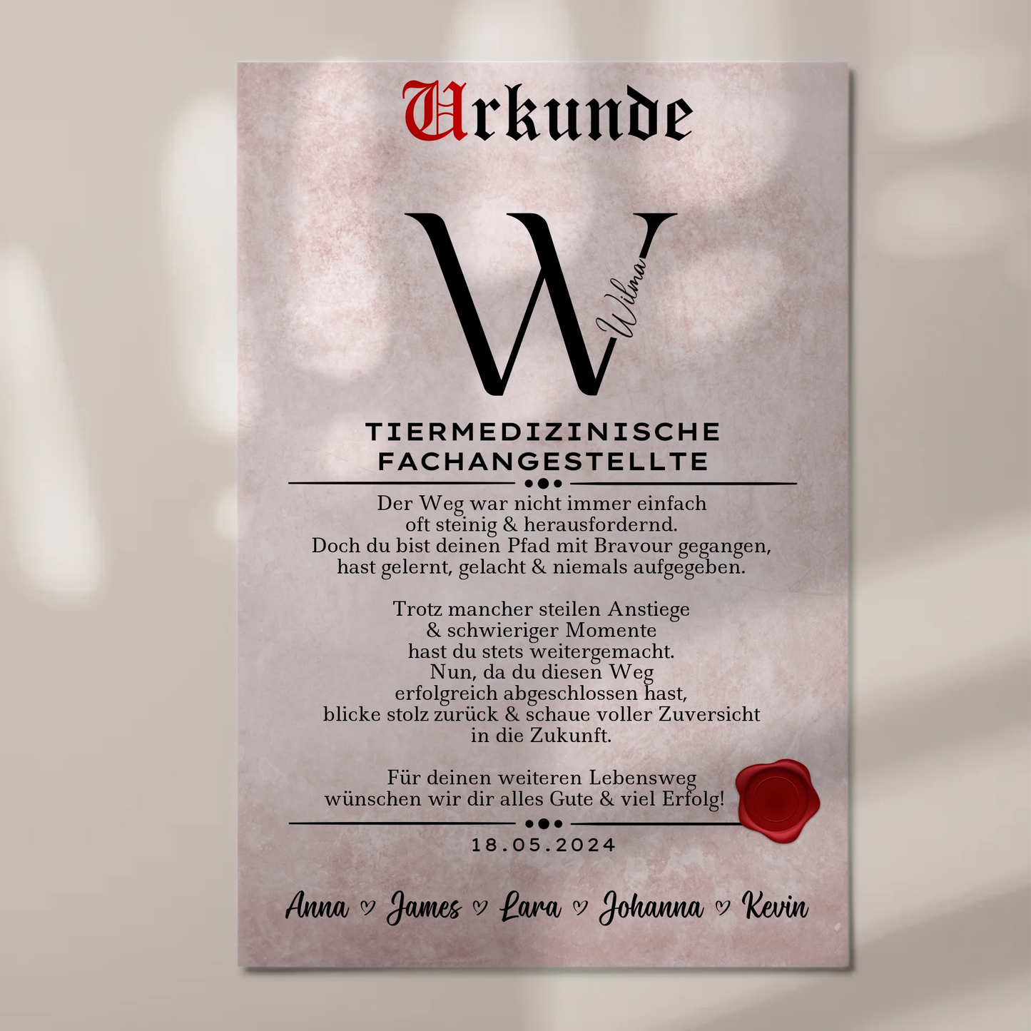 Geschenk Abschluss Ausbildung Tiermedizinische Fachangestellte Urkunde Fotoboard Magnetisch 1