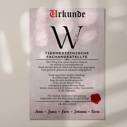 Geschenk Abschluss Ausbildung Tiermedizinische Fachangestellte Urkunde Fotoboard Magnetisch 1