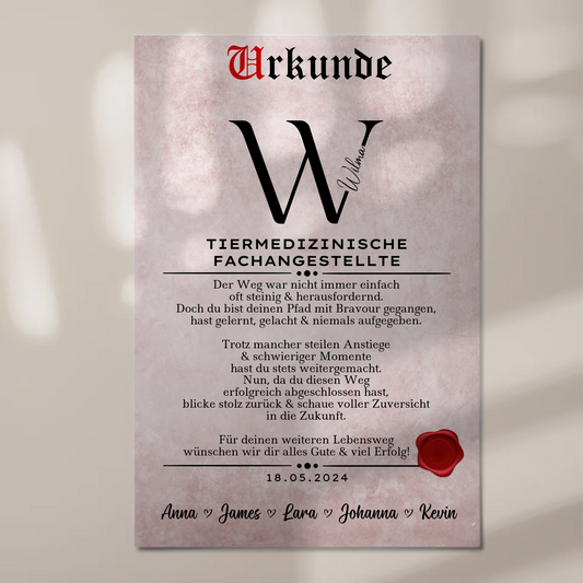 Geschenk Abschluss Ausbildung Tiermedizinische Fachangestellte Urkunde Fotoboard Magnetisch 1