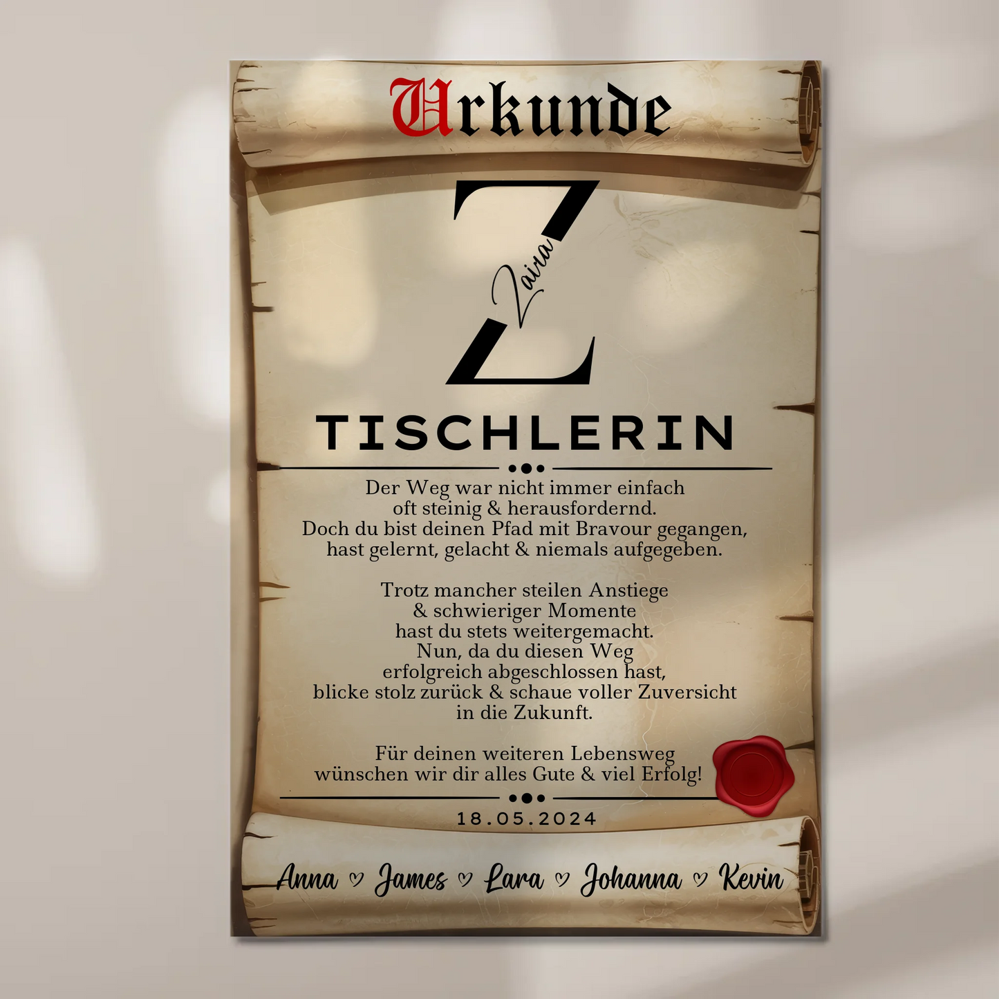 Ausbildungsabschluss Geschenk Tischlerin Urkunde Fotoboard Magnet Poster 1