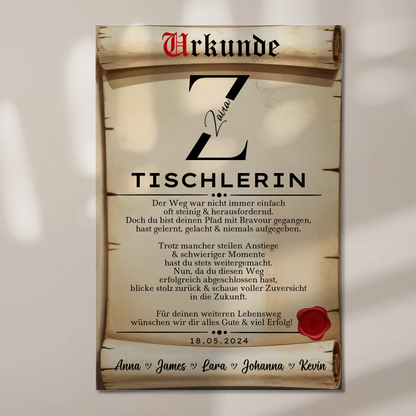 Ausbildungsabschluss Geschenk Tischlerin Urkunde Fotoboard Magnet Poster 1