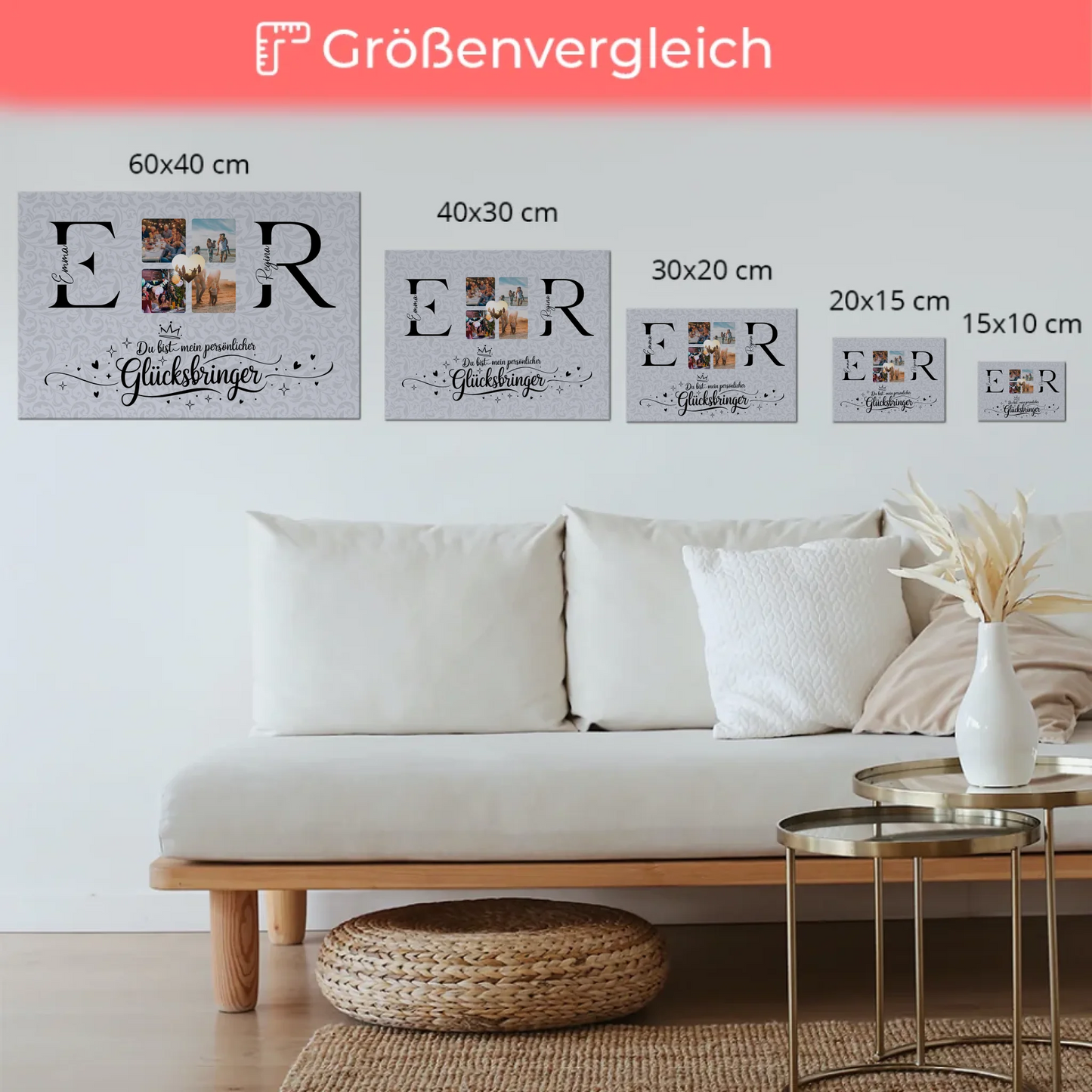 Fotoboard Magnetisch Liebe für Paare mit Initialien Namen und Fotos Personalisiert
