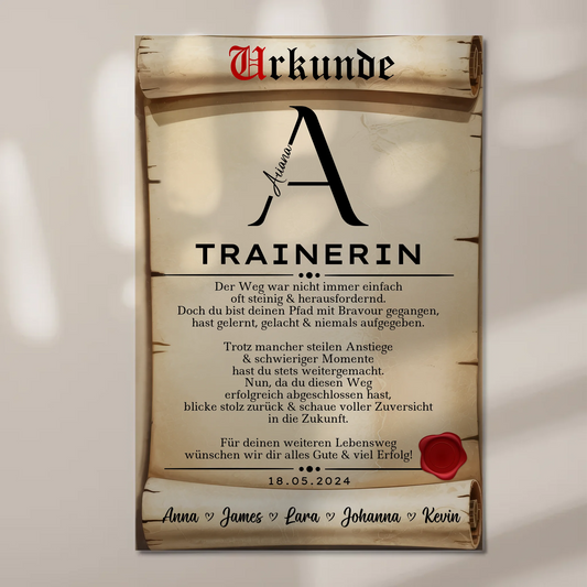 Geschenk Zum Abschluss Ausbildung Trainerin Urkunde Magnet Fotoboard 1