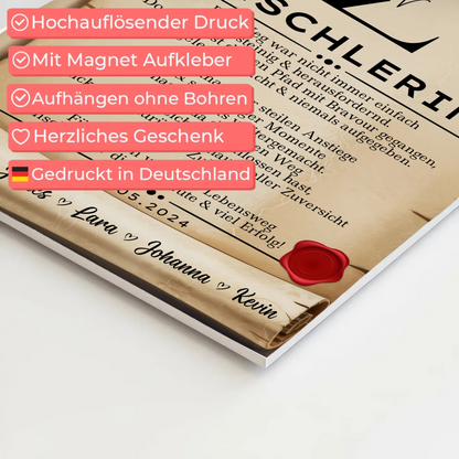 Ausbildungsabschluss Geschenk Tischlerin Urkunde Fotoboard Magnet Poster 4