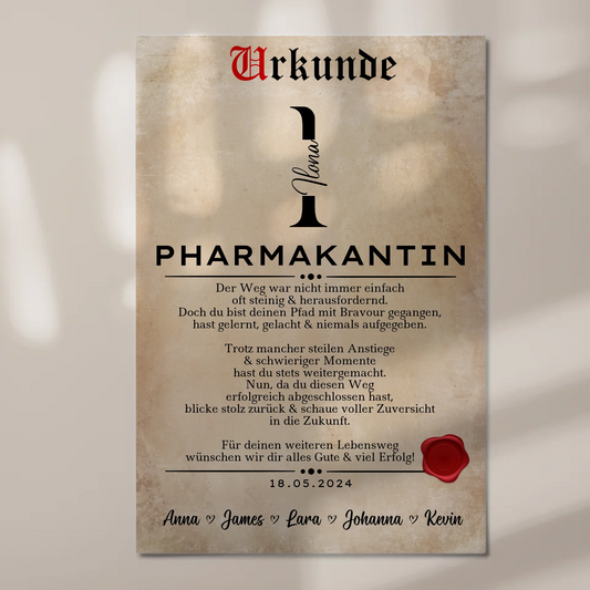 Geschenk Abschluss Ausbildung Pharmakantin Urkunde Fotoboard Magnetisch 1