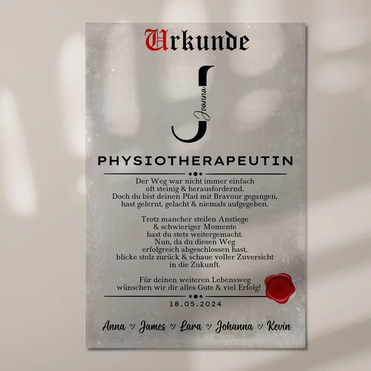 Ausbildungsabschluss Geschenk Physiotherapeutin Urkunde Fotoboard Magnet Poster 1