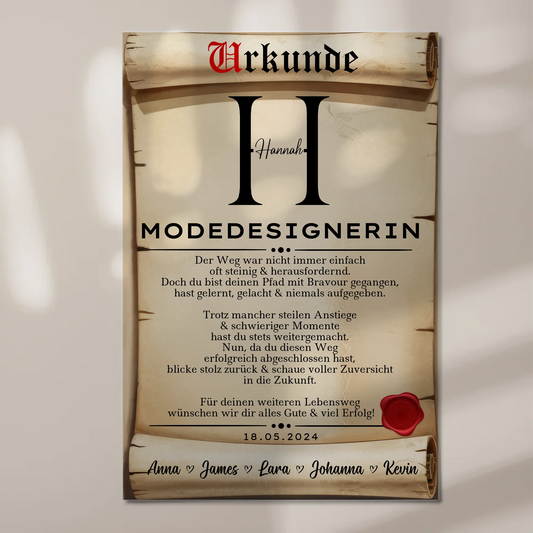 Geschenk Zum Abschluss Ausbildung Modedesignerin Urkunde Fotoboard 1