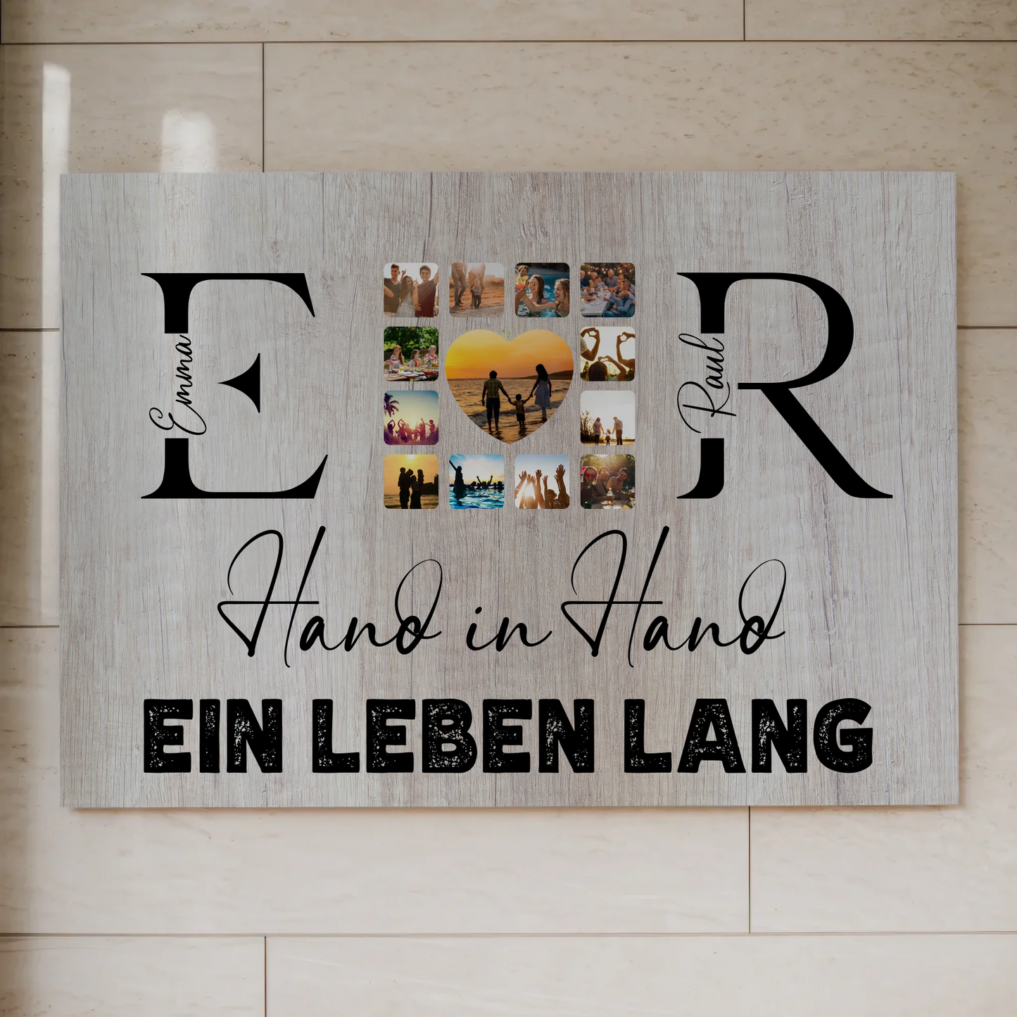 Magnet Fotoboard Geschenk Personalisiert Mit Initialien Namen und Fotos Hand In Hand Ein Leben Lang