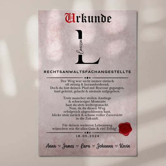 Geschenk Abschluss Ausbildung Rechtsanwaltsfachangestellte Urkunde Fotoboard Magnet Wandbild 1