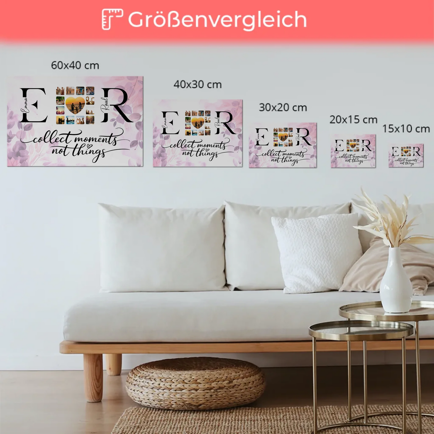 Fotoboard Magnetisch Liebe für Paare Mit Namen Initialien und Fotos Collect Moments