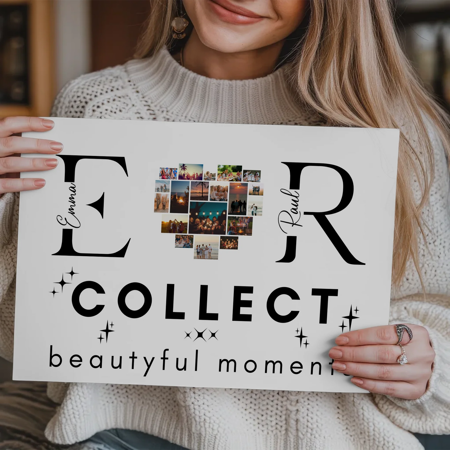 Personalisiertes Fotoboard Magnet Wandbild Paare Mit Fotos Initialien und Fotos Te Amo