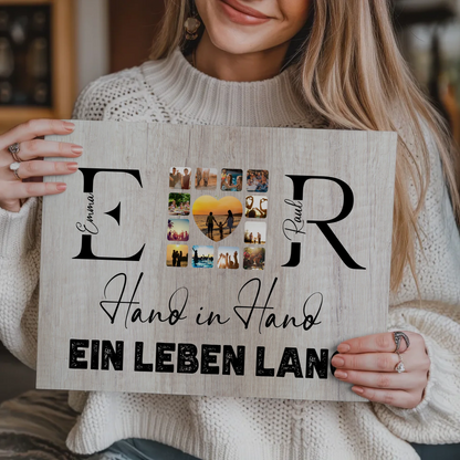 Magnet Fotoboard Geschenk Personalisiert Mit Initialien Namen und Fotos Hand In Hand Ein Leben Lang