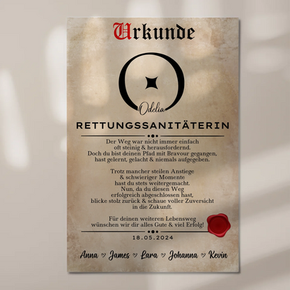 Geschenk Zum Abschluss Ausbildung Rettungssanitäterin Urkunde Fotoboard 1