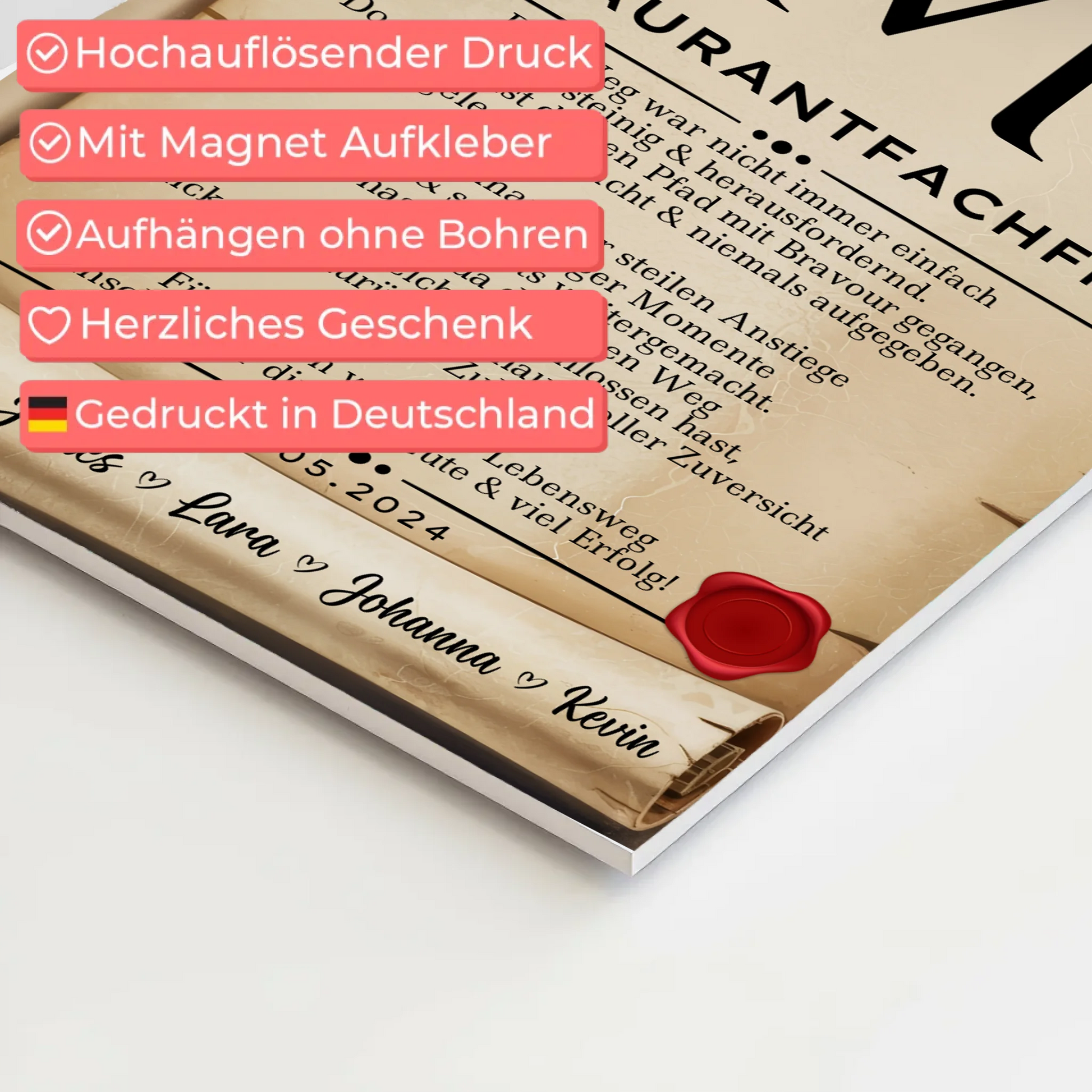 Ausbildungsabschluss Geschenk Restaurantfachfrau Urkunde Magnet Wandbild Fotoboard 4