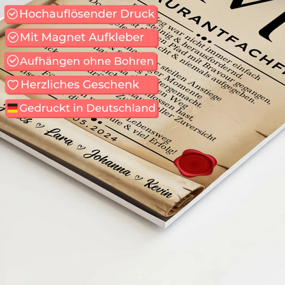 Ausbildungsabschluss Geschenk Restaurantfachfrau Urkunde Magnet Wandbild Fotoboard 4