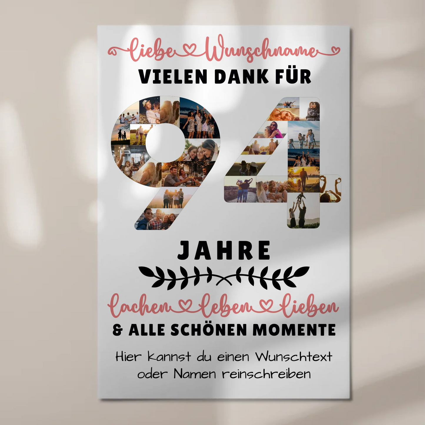 Personalisiertes Fotoboard Magnet Wandbild 94 Geburtstag Für Oma Opa Papa & Mama