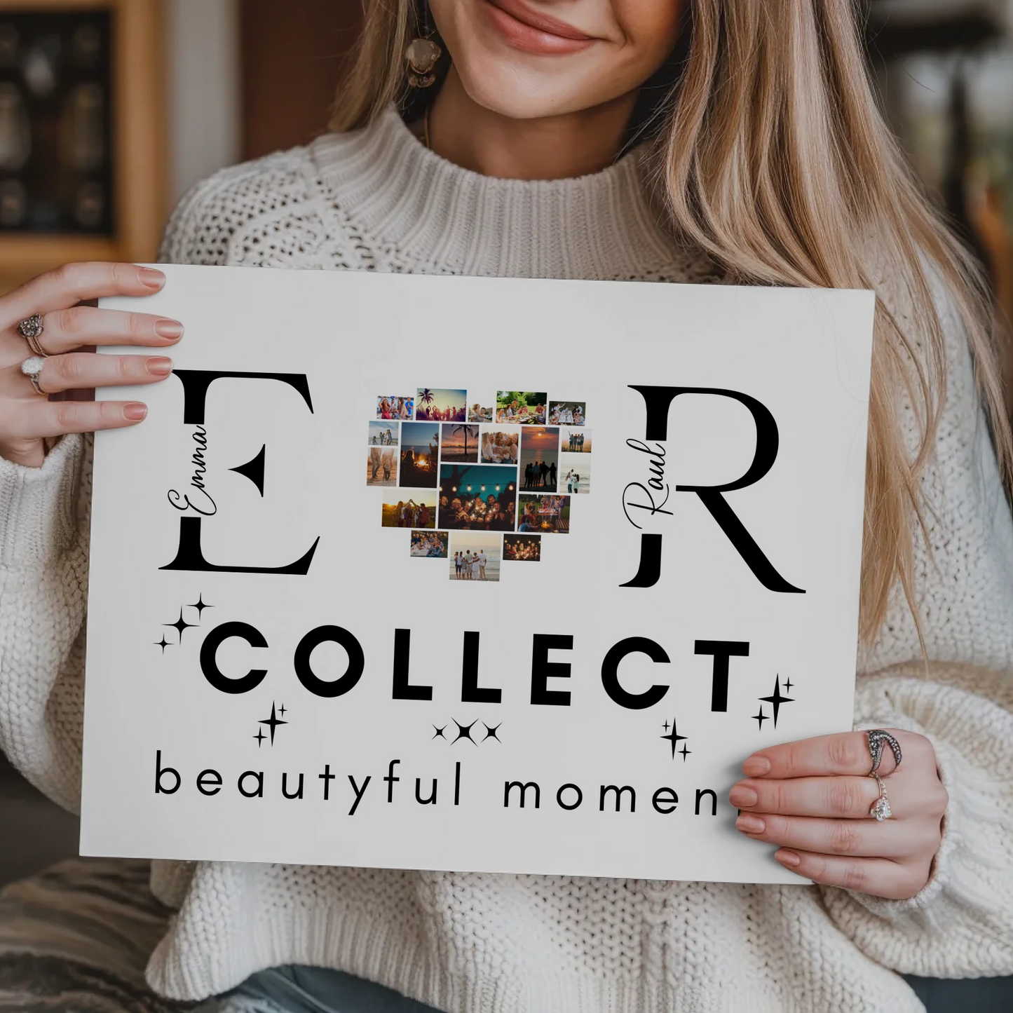 Personalisiertes Fotoboard Magnet Wandbild Paare Mit Fotos Initialien und Fotos Te Amo