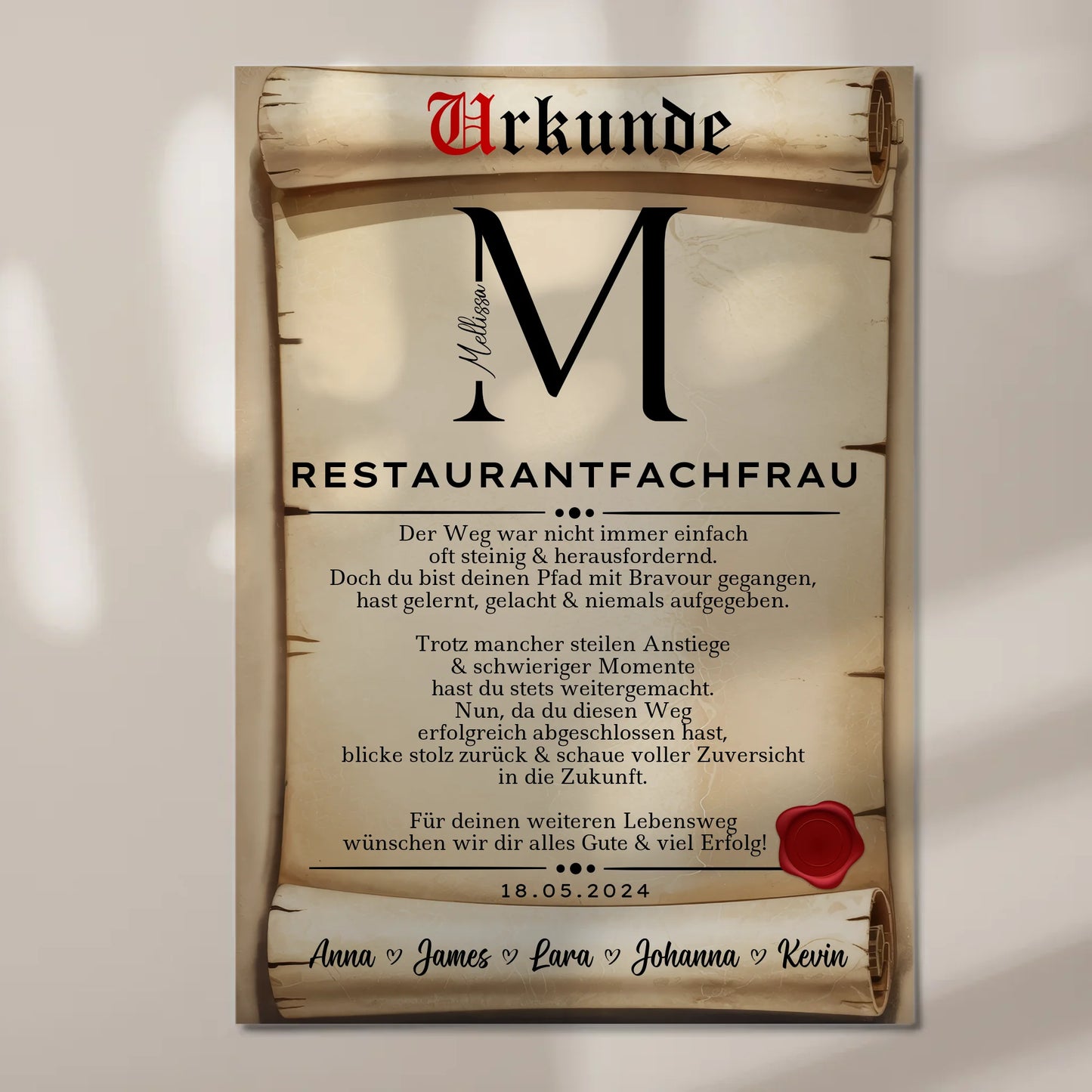 Ausbildungsabschluss Geschenk Restaurantfachfrau Urkunde Magnet Wandbild Fotoboard 7