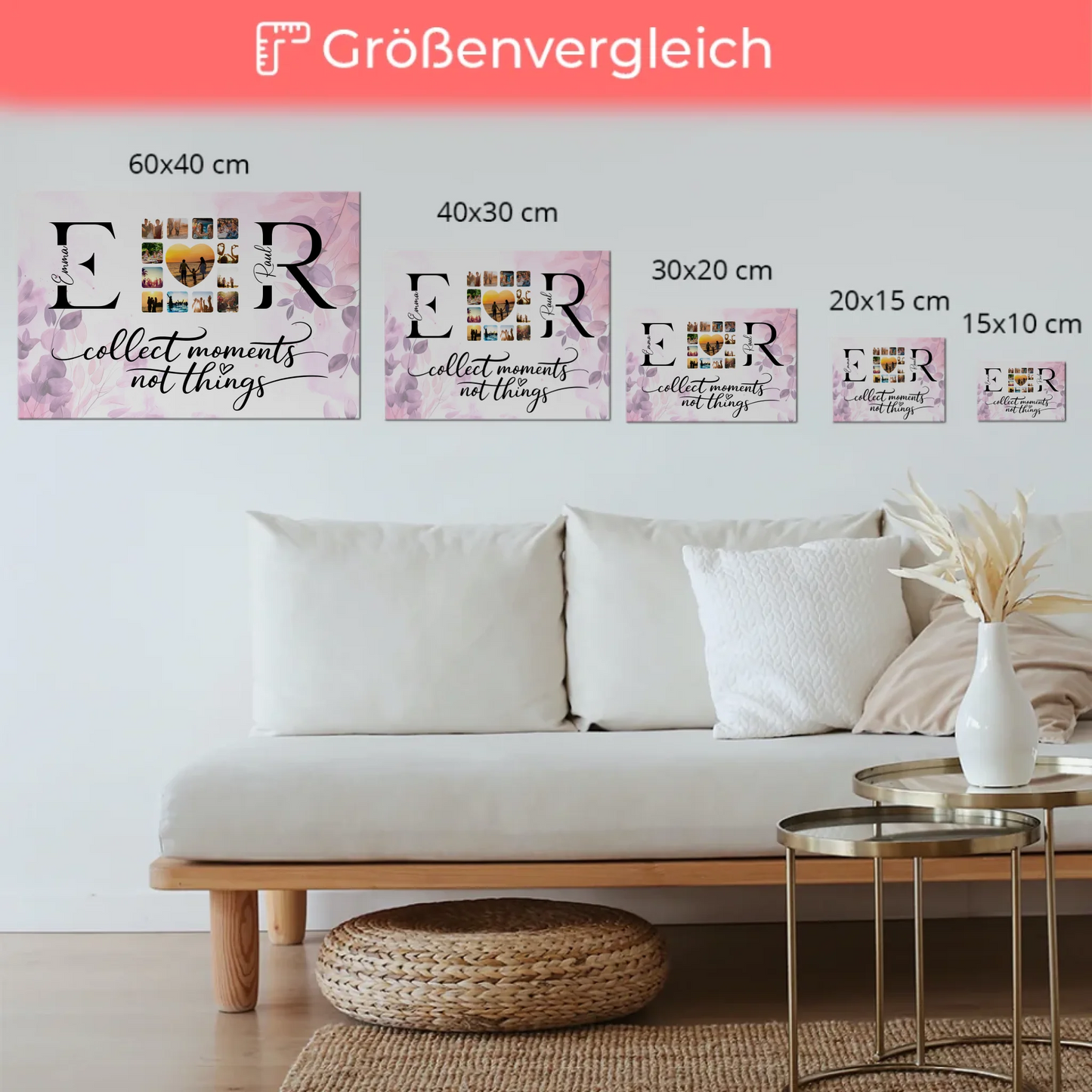 Fotoboard Magnetisch Liebe für Paare Mit Namen Initialien und Fotos Collect Moments