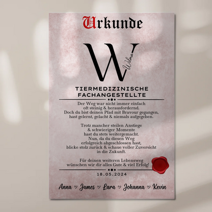 Geschenk Abschluss Ausbildung Tiermedizinische Fachangestellte Urkunde Fotoboard Magnetisch