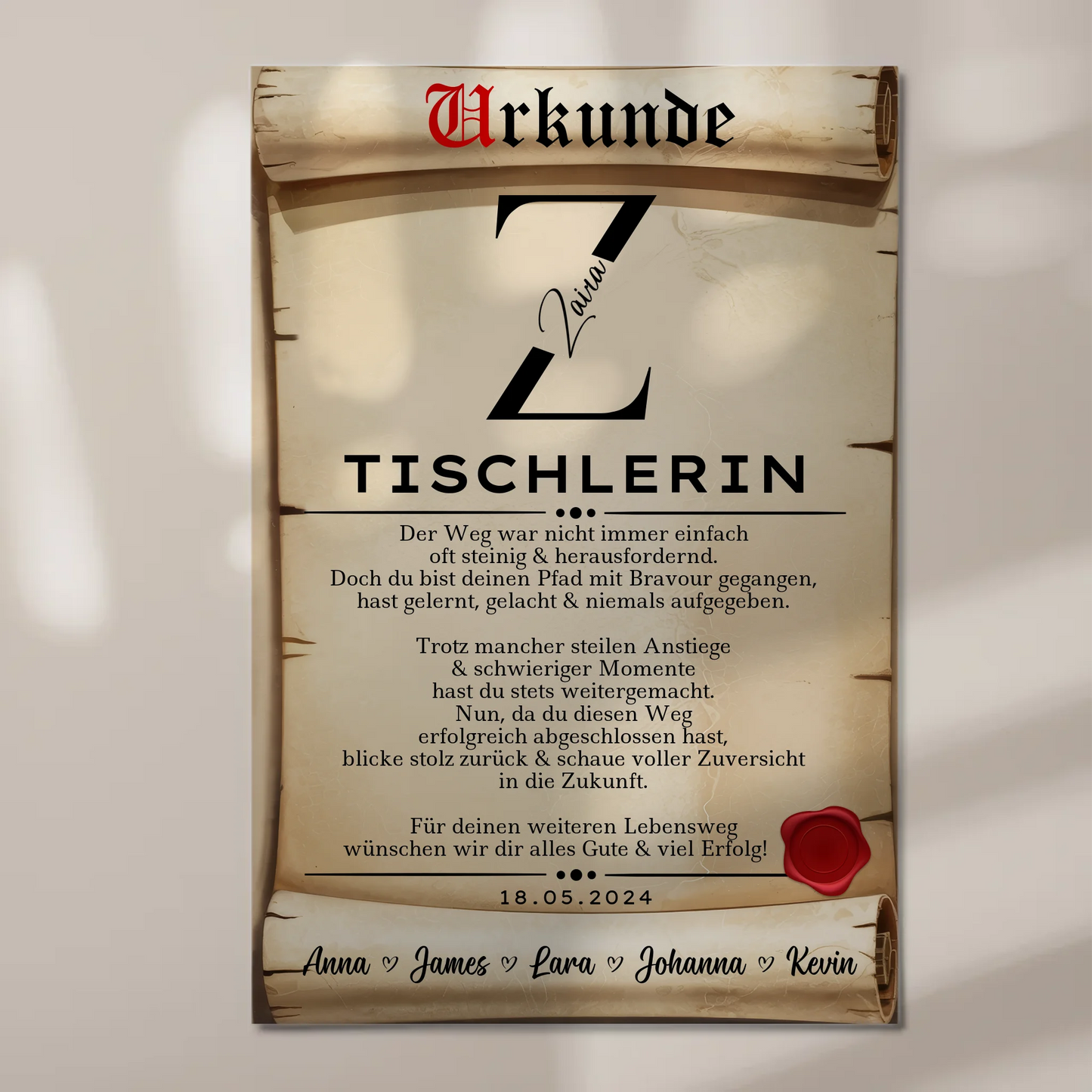 Ausbildungsabschluss Geschenk Tischlerin Urkunde Fotoboard Magnet Poster