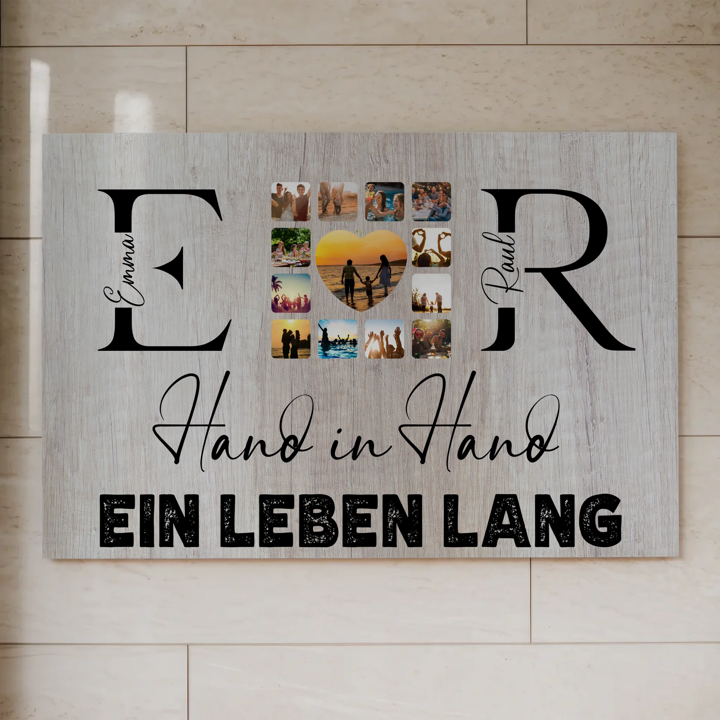 Magnet Fotoboard Geschenk Personalisiert Mit Initialien Namen und Fotos Hand In Hand Ein Leben Lang