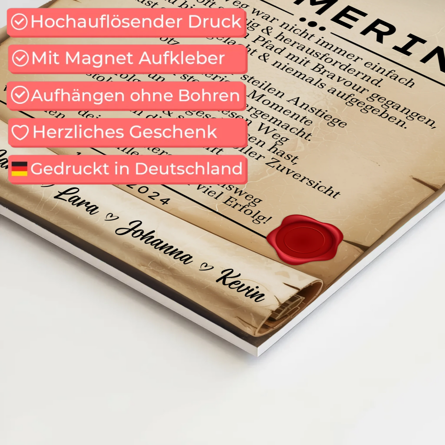 Ausbildungsabschluss Geschenk Zimmerin Urkunde Magnet Wandbild Fotoboard