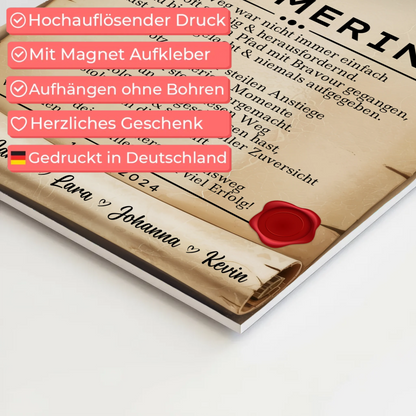 Ausbildungsabschluss Geschenk Zimmerin Urkunde Magnet Wandbild Fotoboard