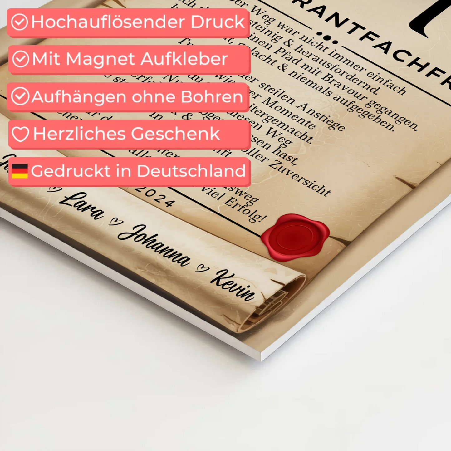 Ausbildungsabschluss Geschenk Restaurantfachfrau Urkunde Magnet Wandbild Fotoboard 10