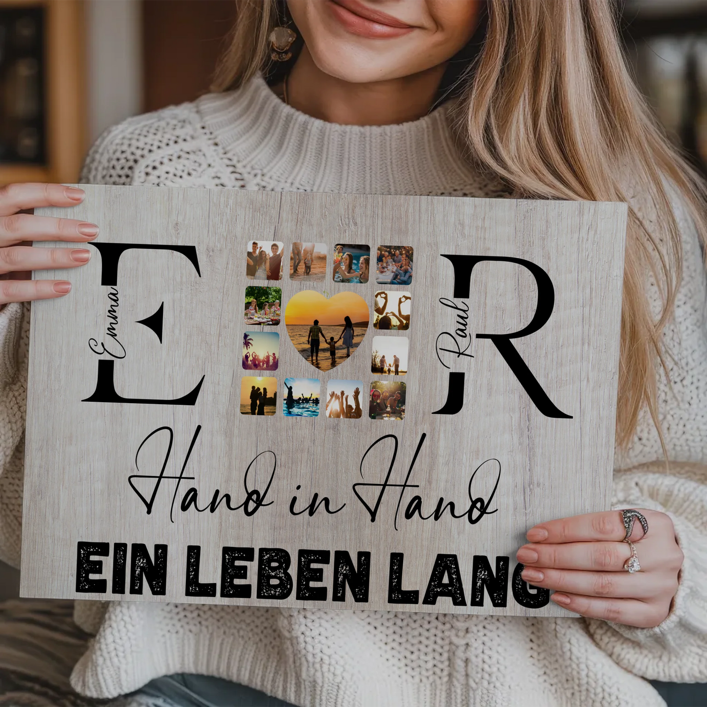Magnet Fotoboard Geschenk Personalisiert Mit Initialien Namen und Fotos Hand In Hand Ein Leben Lang