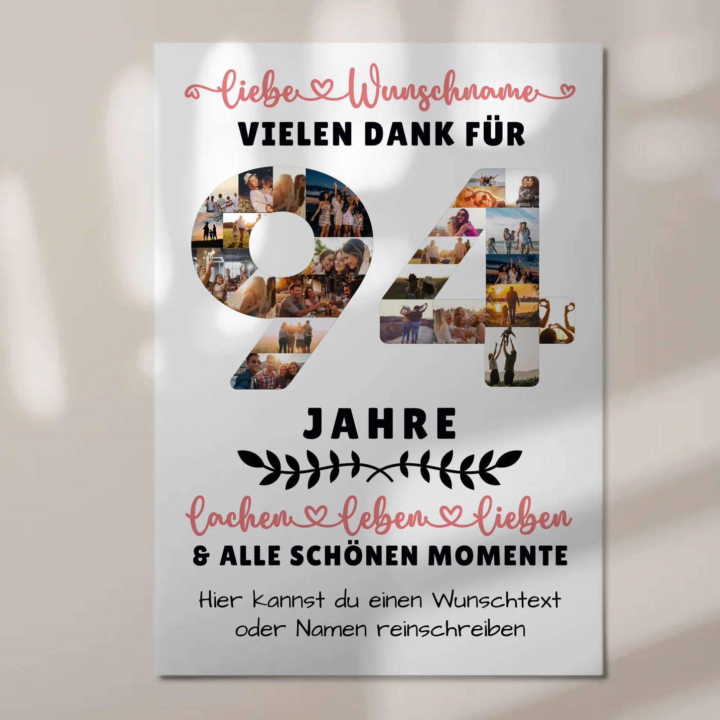 Personalisiertes Fotoboard Magnet Wandbild 94 Geburtstag Für Oma Opa Papa & Mama