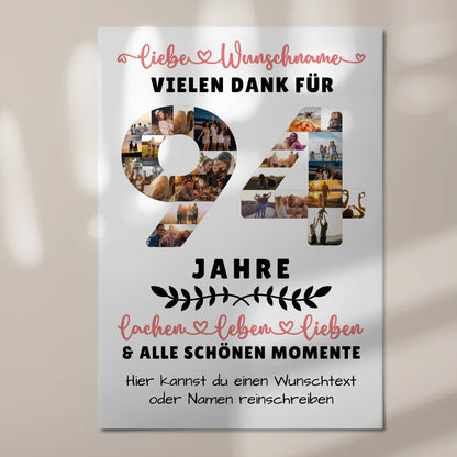 Personalisiertes Fotoboard Magnet Wandbild 94 Geburtstag Für Oma Opa Papa & Mama