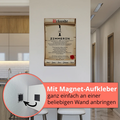 Ausbildungsabschluss Geschenk Zimmerin Urkunde Magnet Wandbild Fotoboard