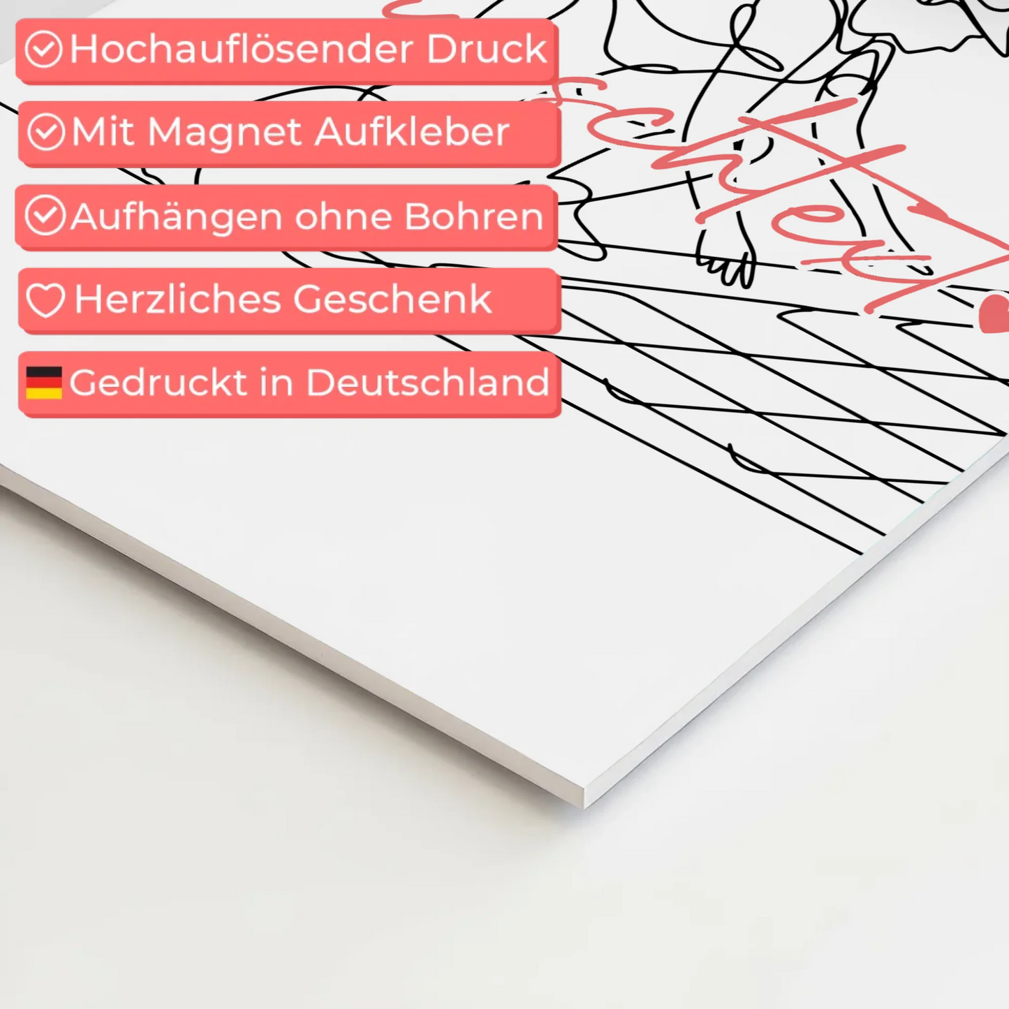 Personalisiertes Fotoboard Magnetisch Lineart Dachdecker Geschenk Tochter & Schwester