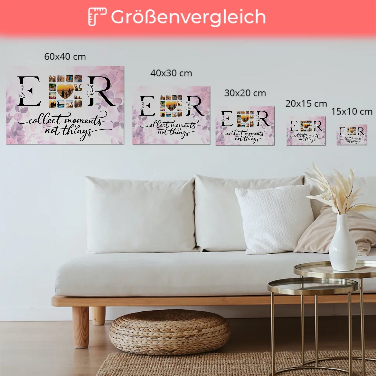 Fotoboard Magnetisch Liebe für Paare Mit Namen Initialien und Fotos Collect Moments