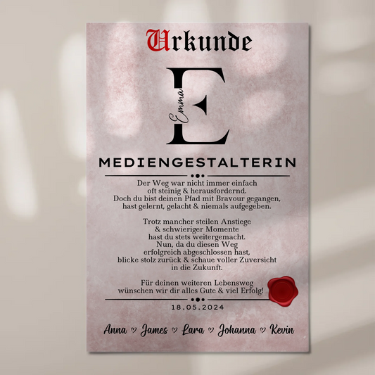 Geschenk Zum Abschluss Ausbildung Mediengestalterin Urkunde Magnet Fotoboard 1