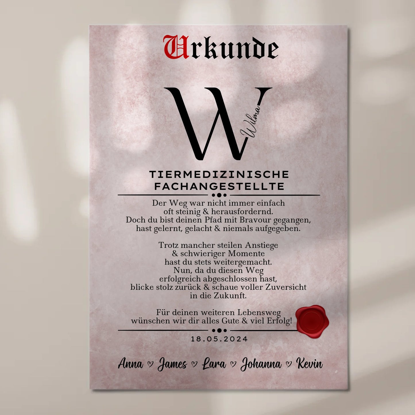 Geschenk Abschluss Ausbildung Tiermedizinische Fachangestellte Urkunde Fotoboard Magnetisch