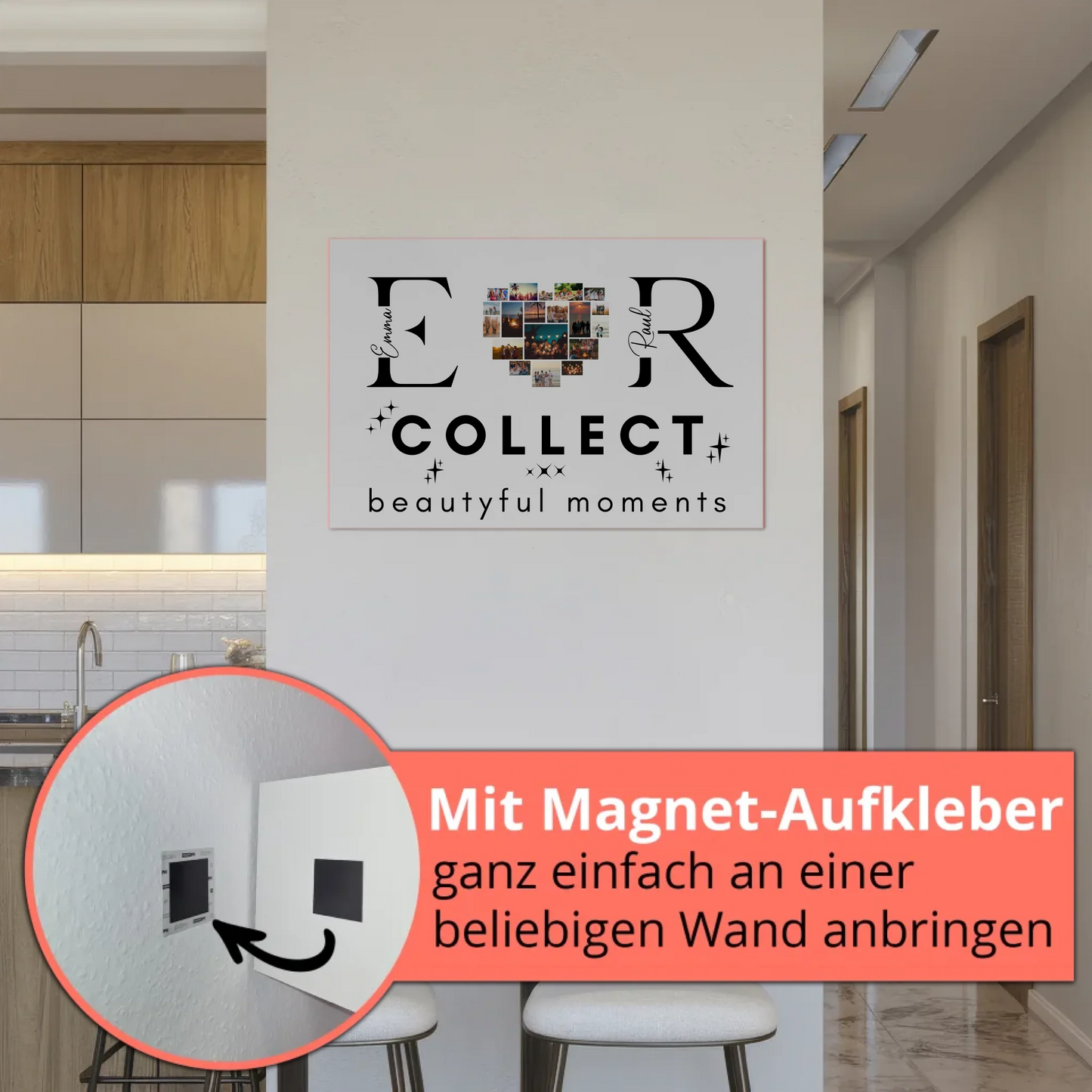 Personalisiertes Fotoboard Magnet Wandbild Paare Mit Fotos Initialien und Fotos Te Amo