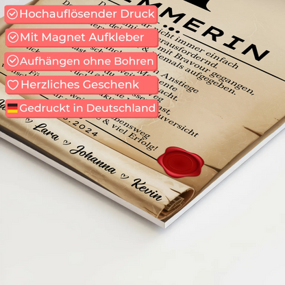 Ausbildungsabschluss Geschenk Zimmerin Urkunde Magnet Wandbild Fotoboard
