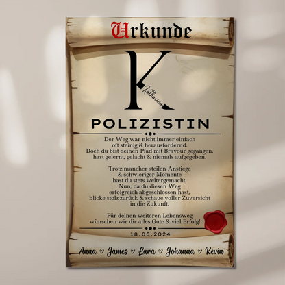 Geschenk Zum Abschluss Ausbildung Polizistin Urkunde Magnet Fotoboard