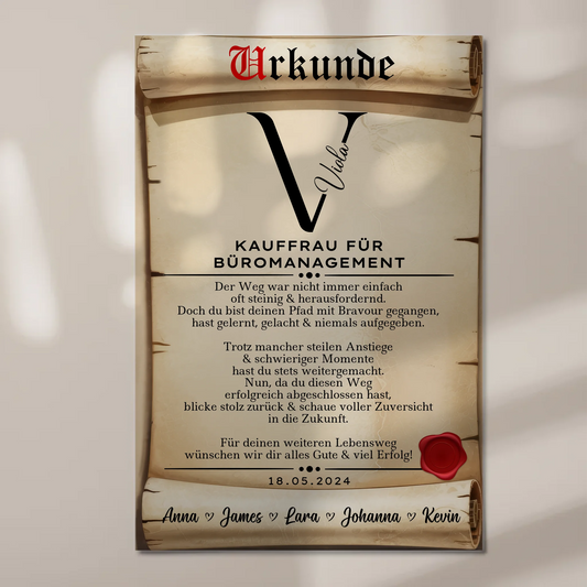 Geschenk Abschluss Ausbildung Kauffrau für Büromanagement Urkunde Fotoboard Magnetisch 1