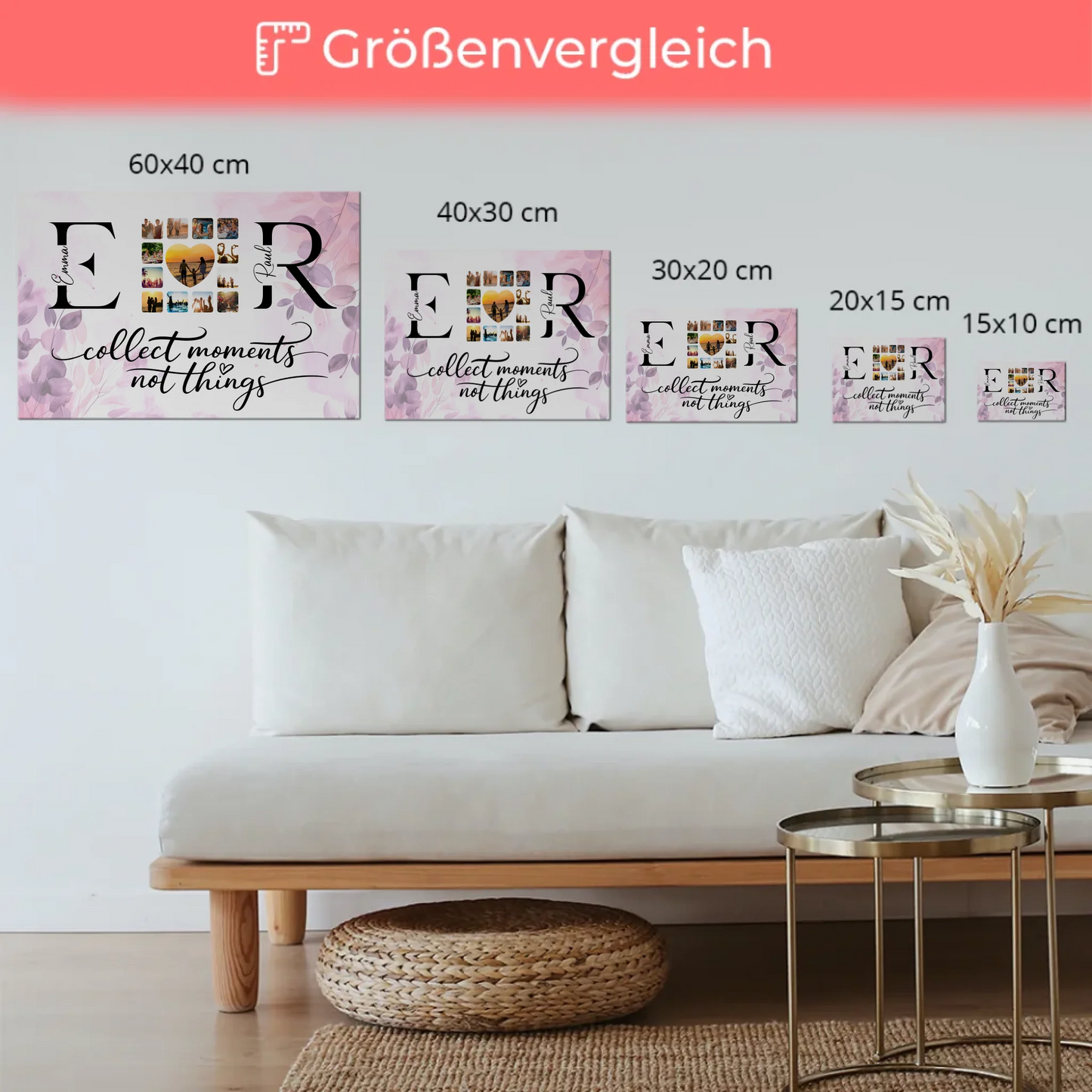 Fotoboard Magnetisch Liebe für Paare Mit Namen Initialien und Fotos Collect Moments