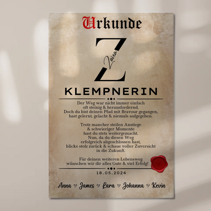 Geschenk Zum Abschluss Ausbildung Klempnerin Urkunde Magnet Fotoboard 1